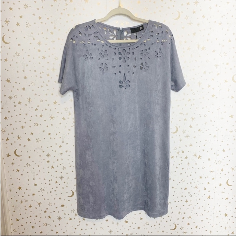 NWT JOH Dusty Blue Real Suede Laser Cut Shift Dress